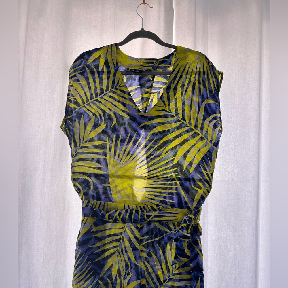 Tropical Leaf Print silk one piece short